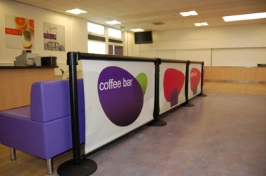 Q-Banner Coffee Bar Belt Stanchion Sign System