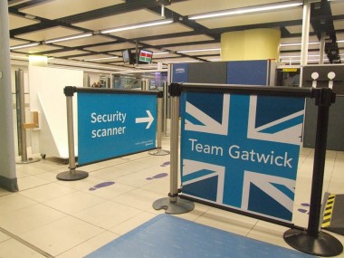 Q-Banner Advertising Stanchion Billboard at Gatwick Airport