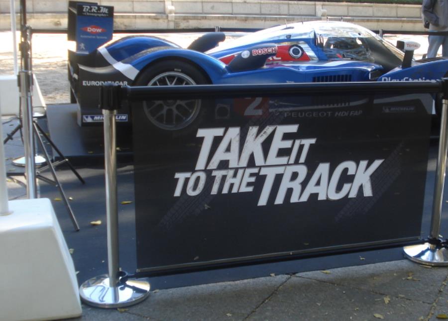 Q-Banner Outdoor Stanchion Sign at a Car Show