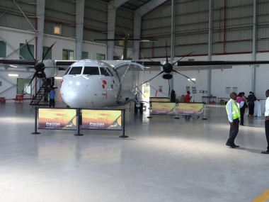 Q-Banner Belt Stanchion Billboards Used at an Airplane Display