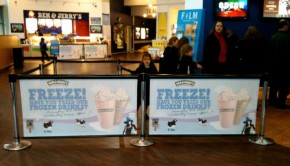 Q-Banner Ben And Jerrys Indoor Restaurant Retractable Belt Stanchion Custom Banner Ads