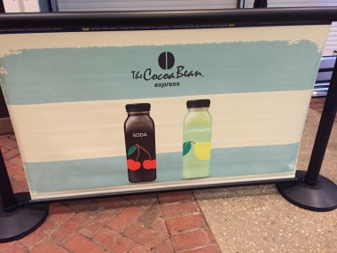 Fruit Juice Q-Banner Belt Stanchion Billboard Design Used at the Cocoa Bean Cafe