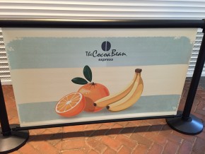 Fresh Fruit Q-Banner Belt Stanchion Billboard Design Used at the Cocoa Bean Cafe