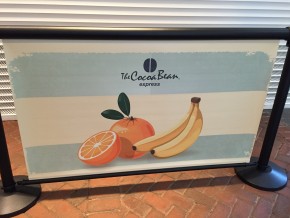 Fresh Fruit Q-Banner Belt Stanchion Billboard Design Used At The Cocoa Bean Cafe