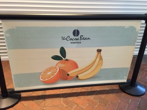 Fresh Fruit Q-Banner Belt Stanchion Billboard Design Used At The Cocoa Bean Cafe