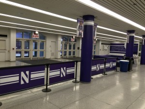 Q-Banner Retractable Belt Stanchion Queue Post Advertising System On Display At Northwestern University