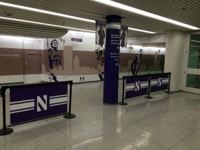 Q-Banner Retractable Belt Stanchion Queue Post Advertising System On Display At Northwestern University