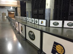 Q-Banner Retractable Belt Stanchion Advertsing System On Display At Banker'S Life Fieldhouse In Indianapolis