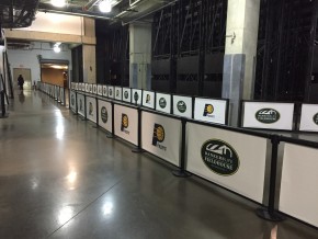 Q-Banner Retractable Belt Stanchion Advertsing System On Display At Banker'S Life Fieldhouse In Indianapolis